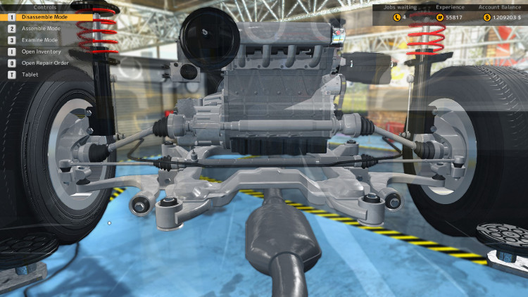 Here we have an installed gearbox with front drive axles and front drive shaft in Car Mechanic Simulator 2015.