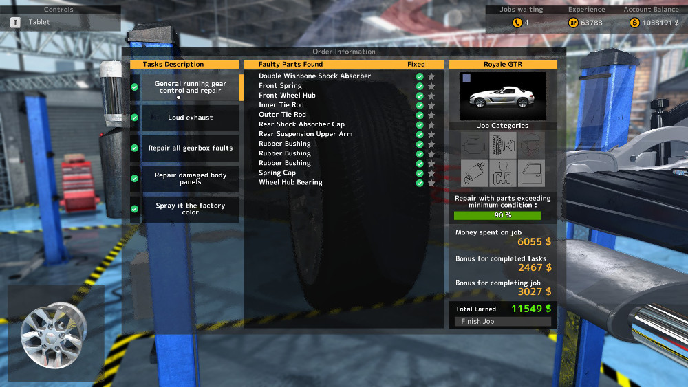 In this running gear repair order from Car Mechanic Simulator 2015 we can see that this car has some tie rod issues and bushing problems, along with several other defects.