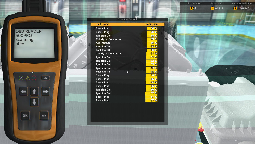 These are the results of using the OBD Scanner on a vehicle in Car Mechanic Simulator 2015. Keep in mind it is also refered to as the OBD Scanner.