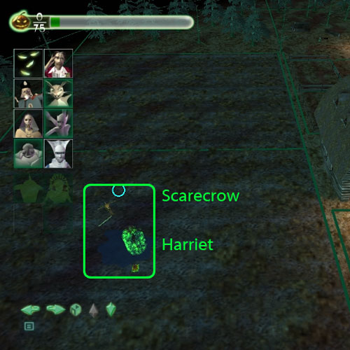 Scarecrow's location, in the field, and the binding location for Harriet.