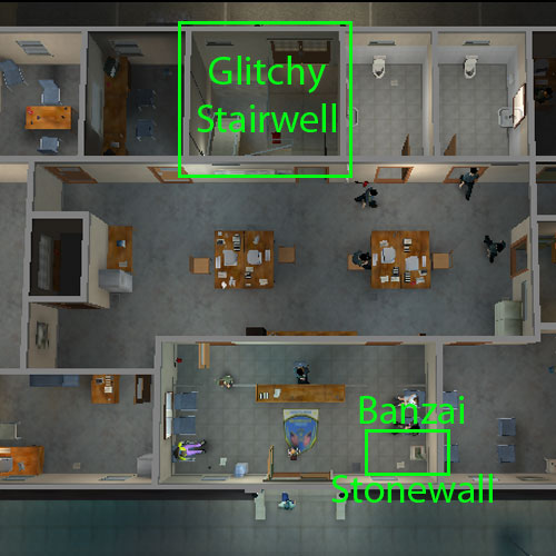 The location of Banzai and the binding position for Stonewall that will free Banzai.
