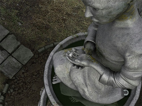After finding the secret message you'll be able to get a close-up of the Angel's Hand. On her hand you'll find a ring.
