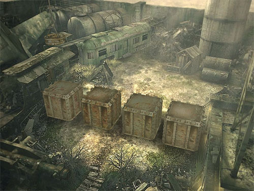 Line up all four of the crates and you'll be able to hop across them to reach the train car.