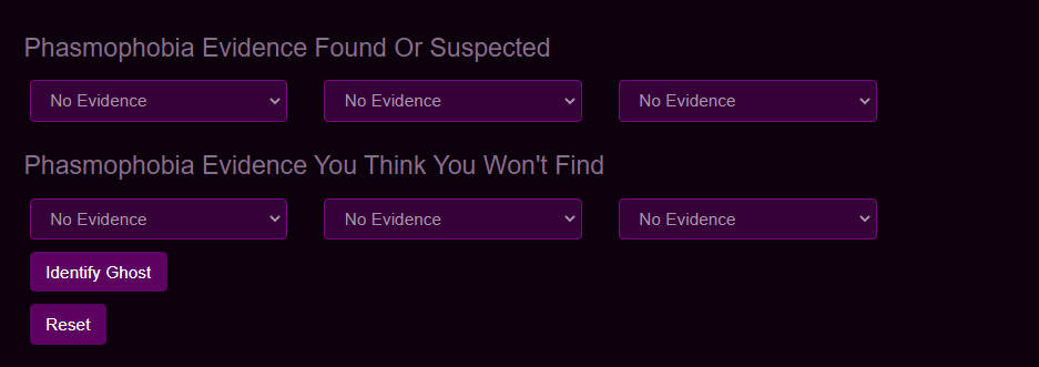 Quickly and easily identify the ghost type in Phasmophobia using our simple Ghost Identification Tool.
