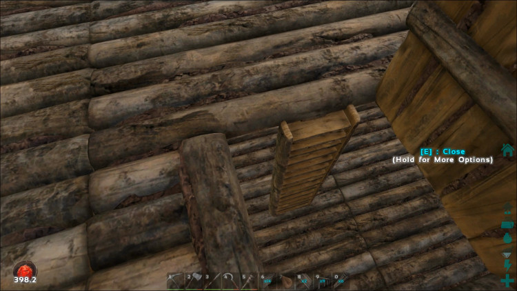 This image shows the installation of a Hatch Frame, Trap Door and Ladder in Ark.