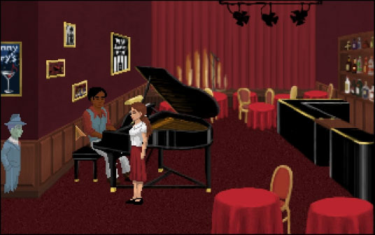 At Johnny Ivory's the first things of importance are the sheet music on the piano and the photo on the wall behind the piano player.