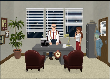 Rosa and Joey meet with Joseph Mitchell at his office.